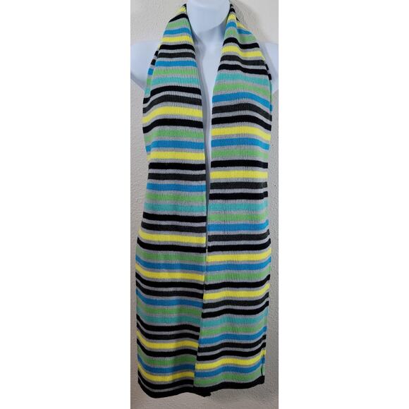 Gap Charcoal Yellow Blue Green Striped Knitted Scarf Soft Stretchy - Picture 1 of 3